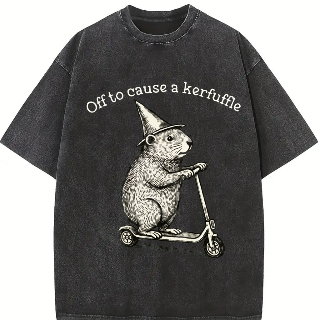 Comfort Colors Off To Cause A Kerfuffle Shirt Funny Groundhog Scooter Tshirt Silly Animal Mental Health Tee Adult Humor Sarcastic T-Shirt