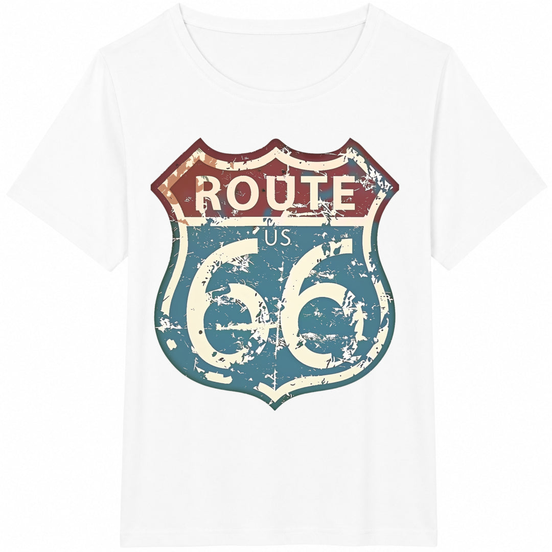 Route US 66 Highway Sign Summer Cotton T-Shirt - product view