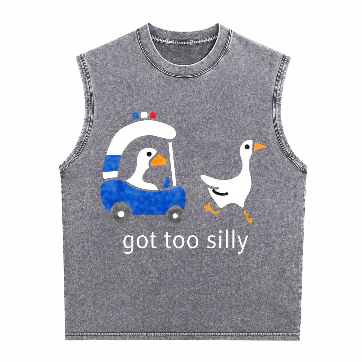 Got Too Silly Goose Funny Cute For Ducks Car Summer Men's Washed Tank Top - product view