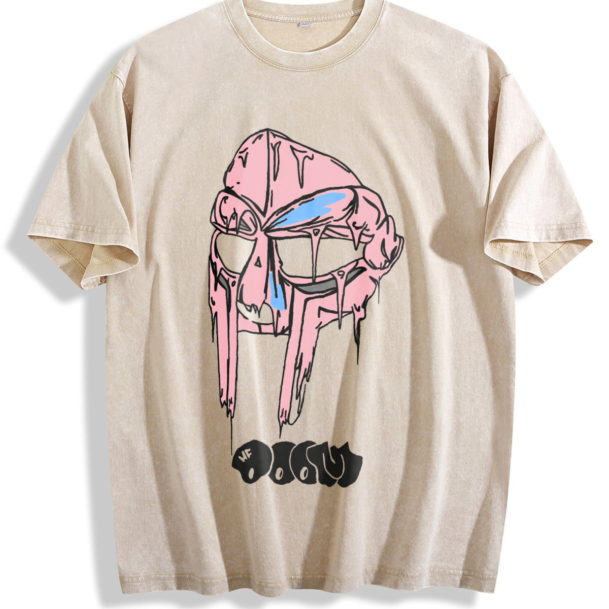 Rapper Mf Doom Madvillain Metal Mask Face Hip Hop Rap Vintage Washed T-Shirt - Beige