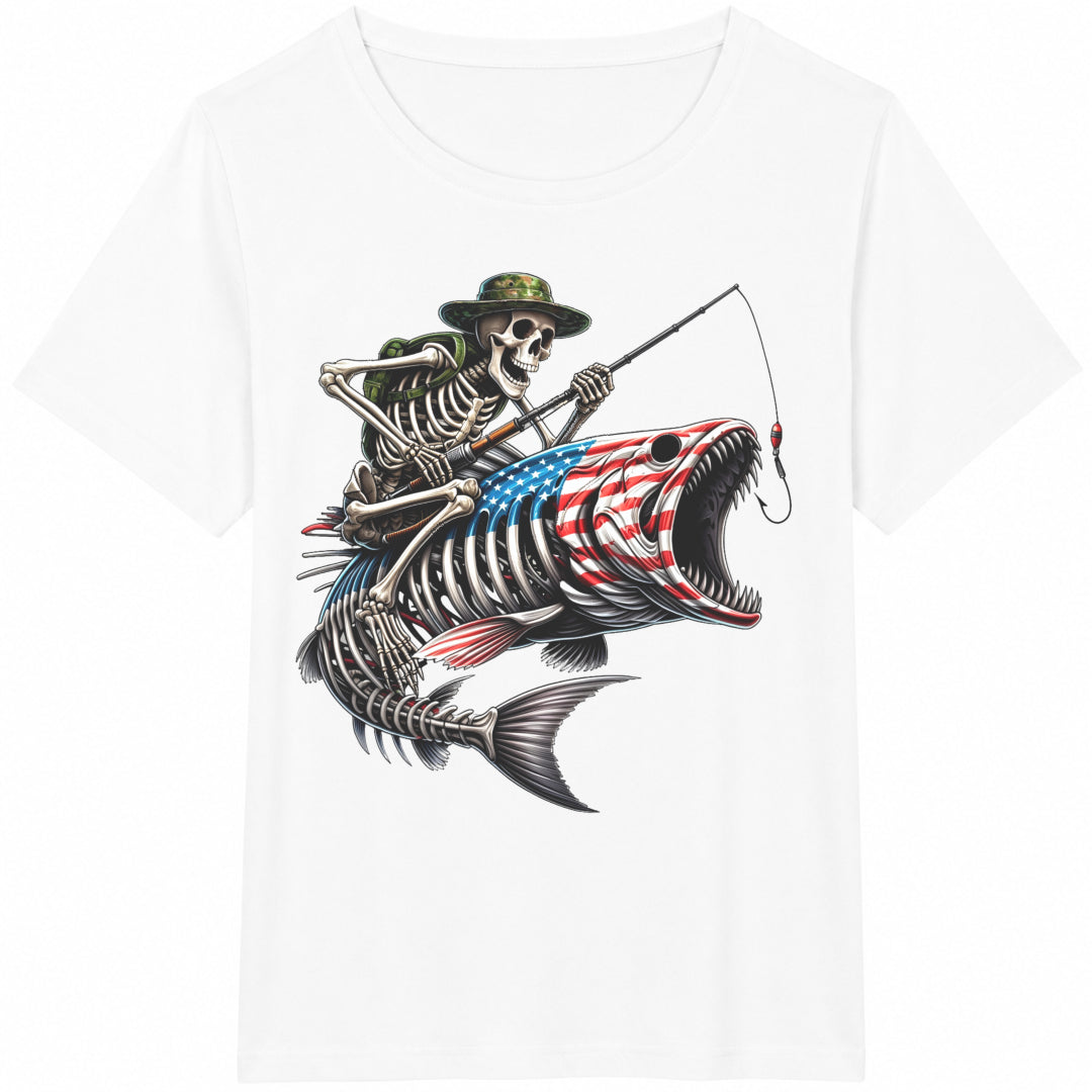 Funny Fishing Skeleton Cotton T-Shirt - product view