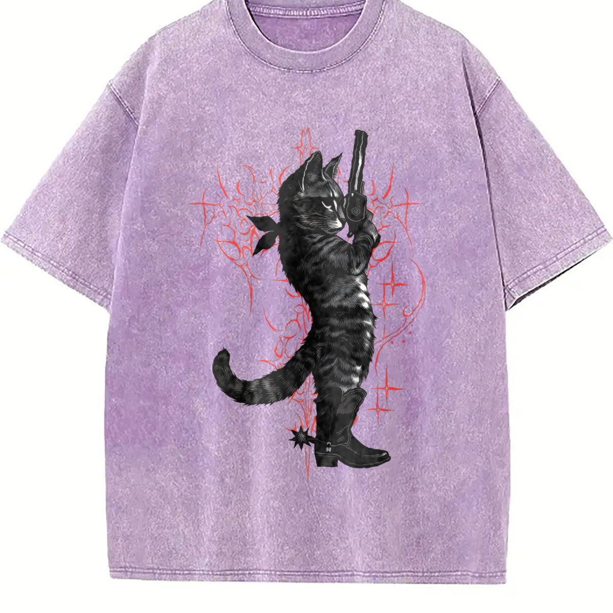 Cowboy Cat Neo-tribal Vintage Washed T-Shirt - product view