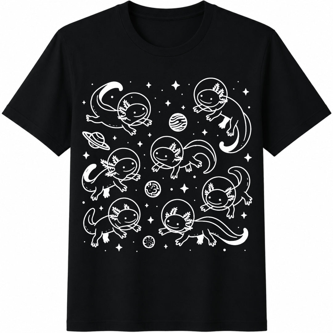 Space Axolotl Astronaut Planet Axolotl Lover School Christmas Cotton T-Shirt - Black