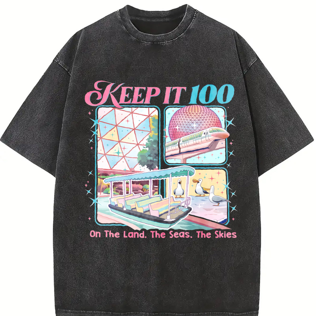 Comfort Colors Keep It 100 T-Shirt, The Land The Seas The Skies WDW Tshirt, Retro Magic Kingdom Theme Park Tee, WDW Family Trip Gift Graphic Tees