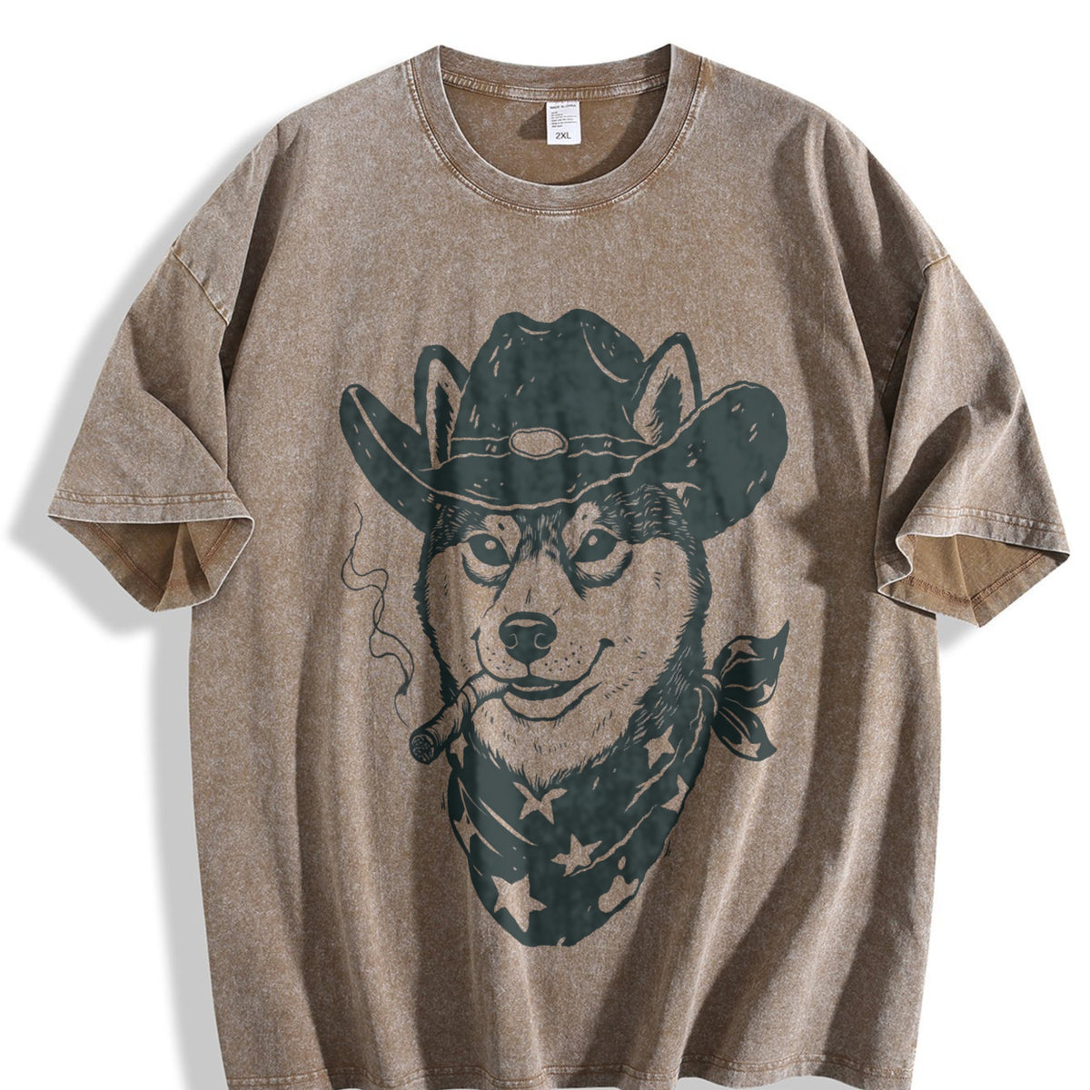 Smoking Cowboy Shiba Inu Vintage Washed T-Shirt - product view