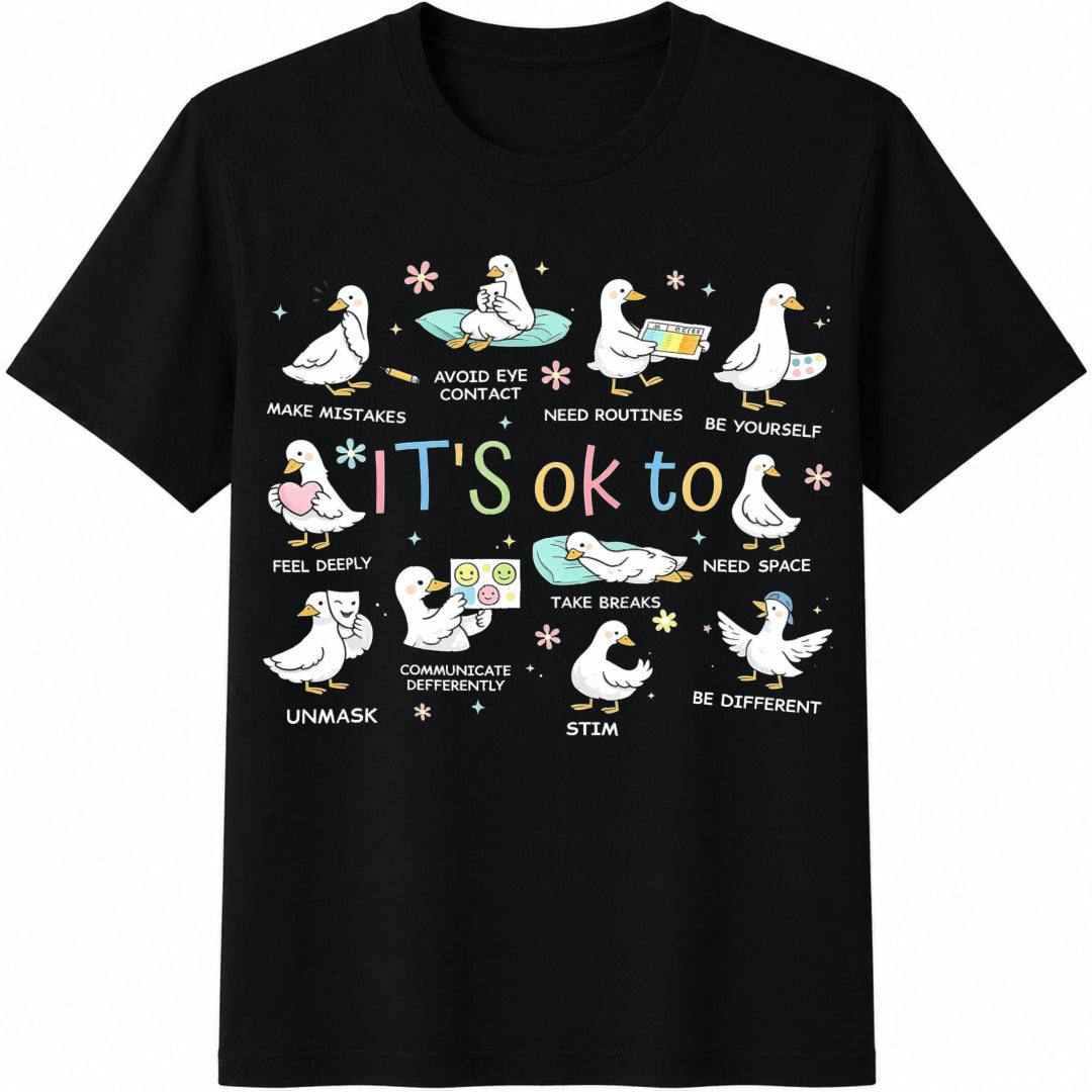 It's Ok To Be Different Autism Goose Education Teacher Cotton T-Shirt - Black