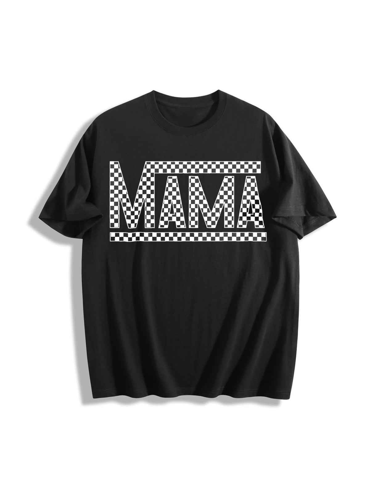 Mama Half Letter Summer Cotton T-Shirt - Black