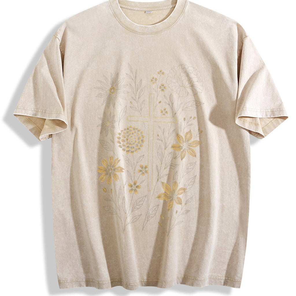 Christian Cross Vintage Washed T-Shirt - Beige