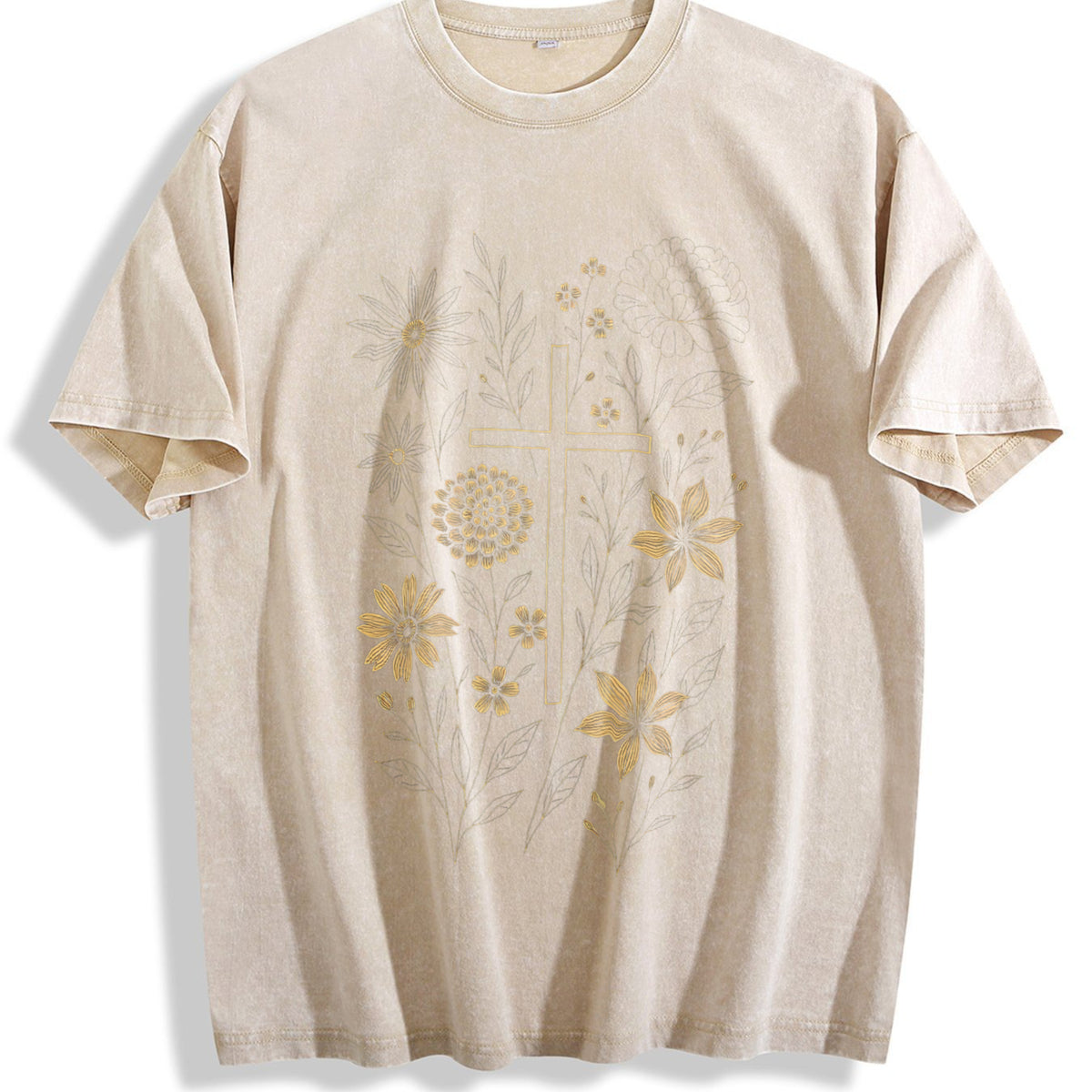 Christian Cross Vintage Washed T-Shirt - Beige
