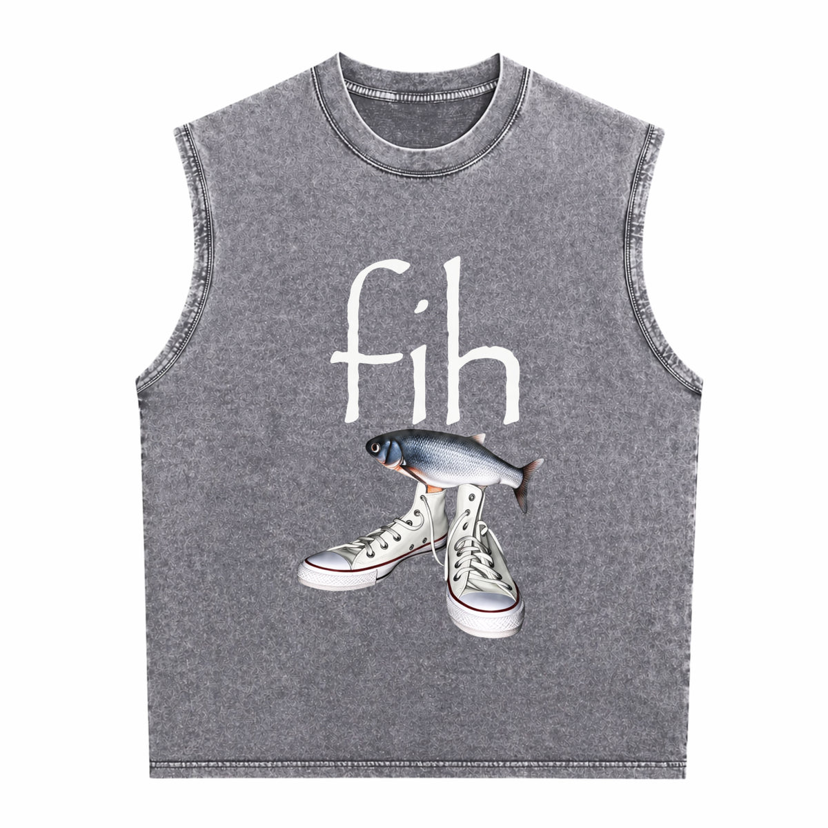 Fih Shoes Fish Funny Misspelled Fish Meme Fih Calling Men's Washed Tank Top - product view