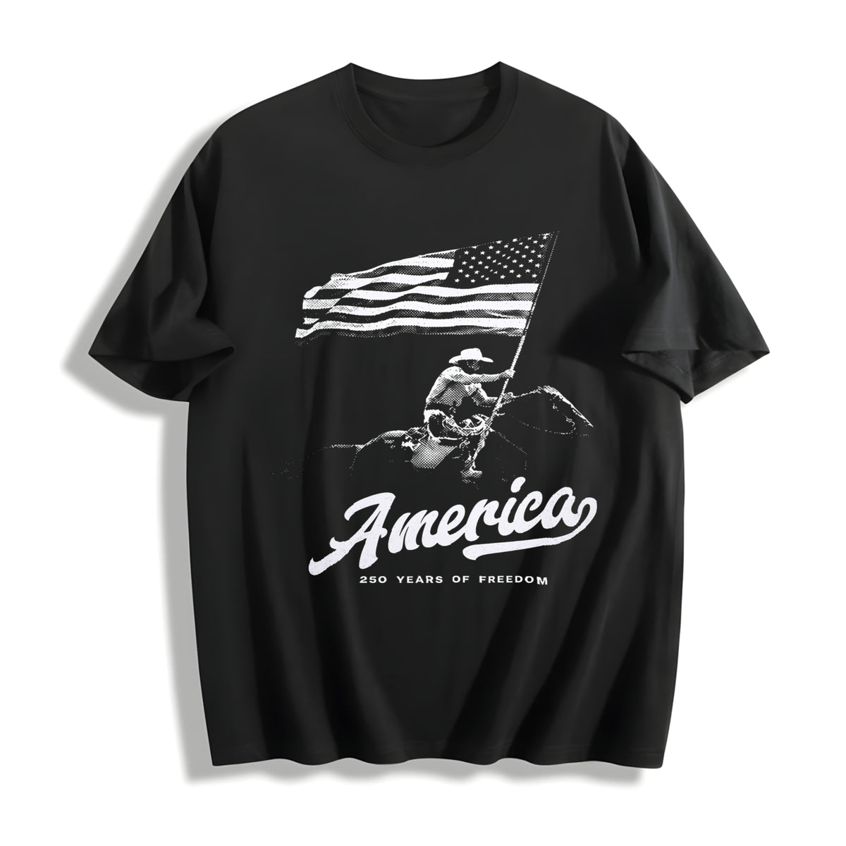 America 250th Anniversary - Patriotic Cowboy Rodeo Cotton T-Shirt - Black