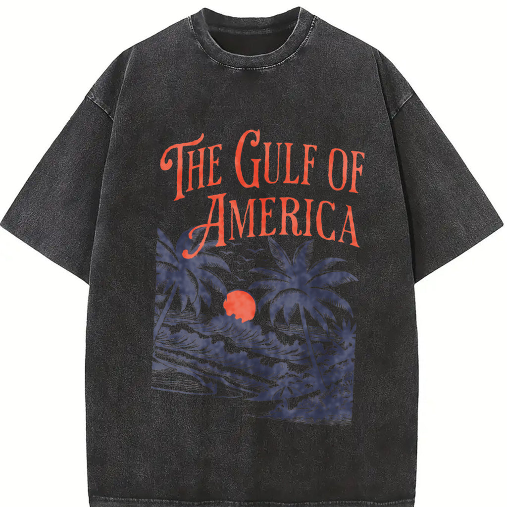 Women's The Gulf Of America Print Round Neck Tee, Casual Short Sleeve Crew Neck T-shirt for Summer, Fashion Women's Top for Daily Wear, Streetwear, Casual Loose Tee