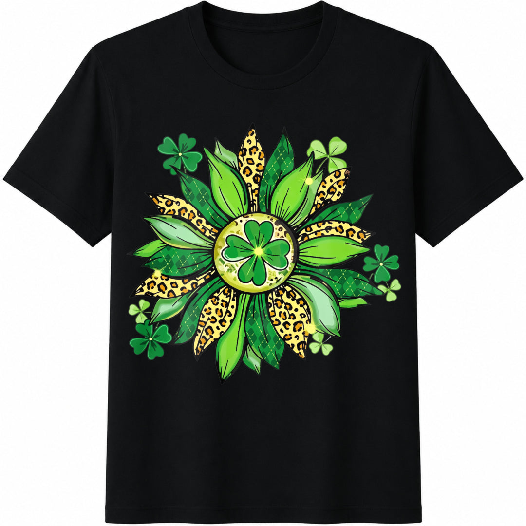 Shamrock Sunflower Cotton T-Shirt - Black