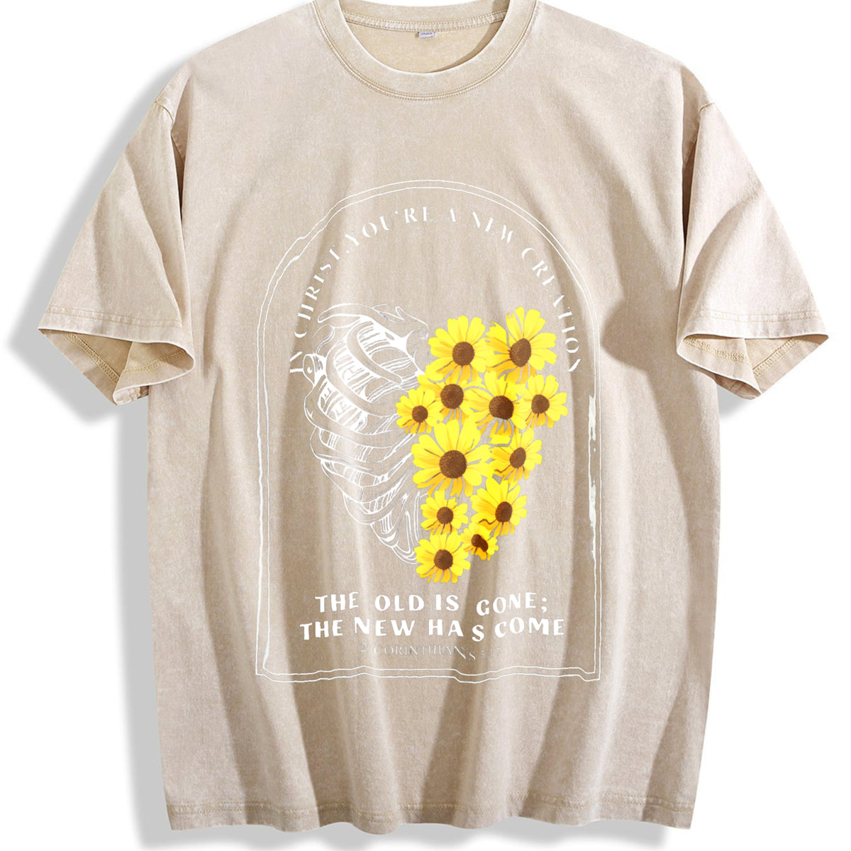 Pure The Bible Verse In Christ Vintage Washed T-Shirt - Beige