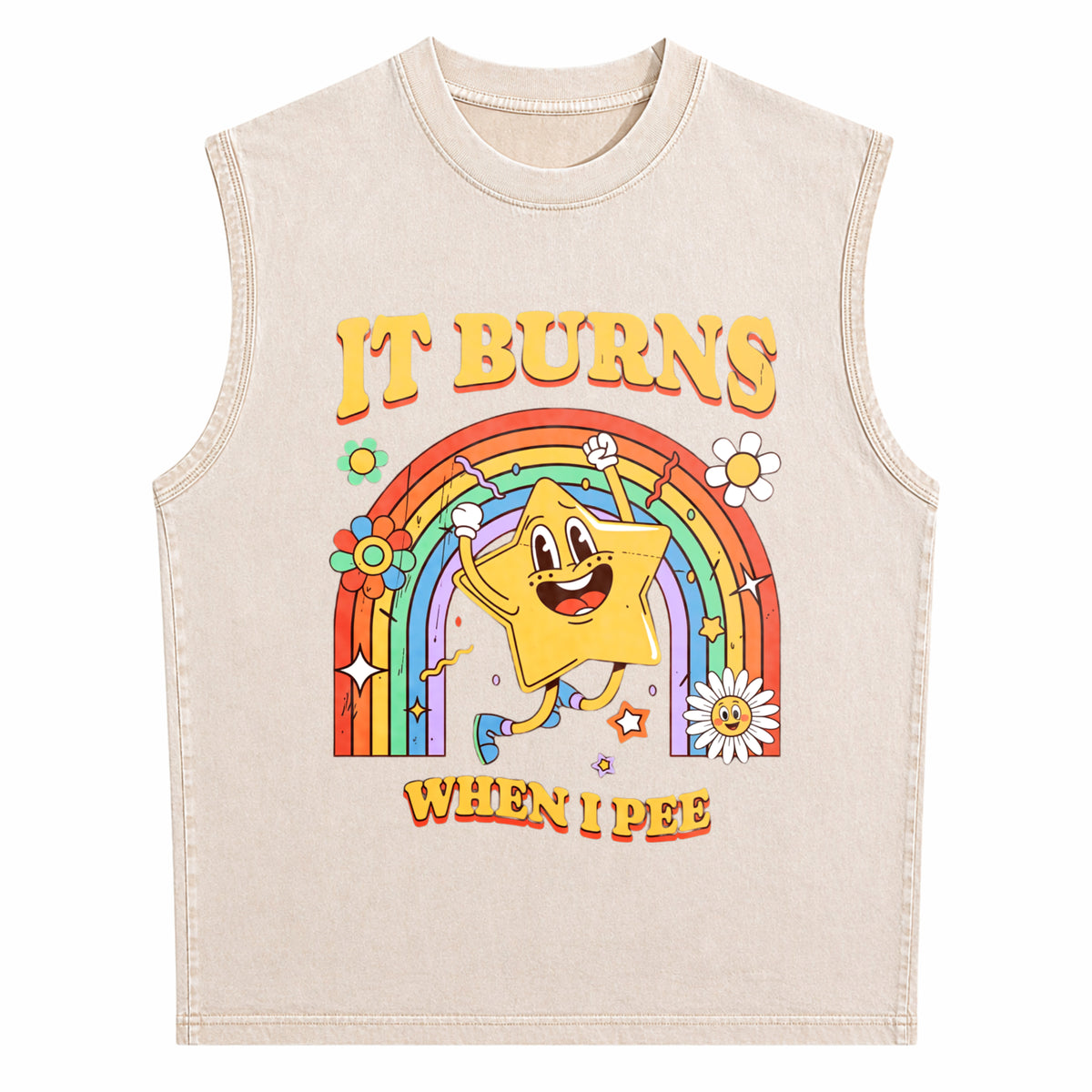 Funny Saying It Burns When I Pee Sarcastic Men's Washed Tank Top - product view