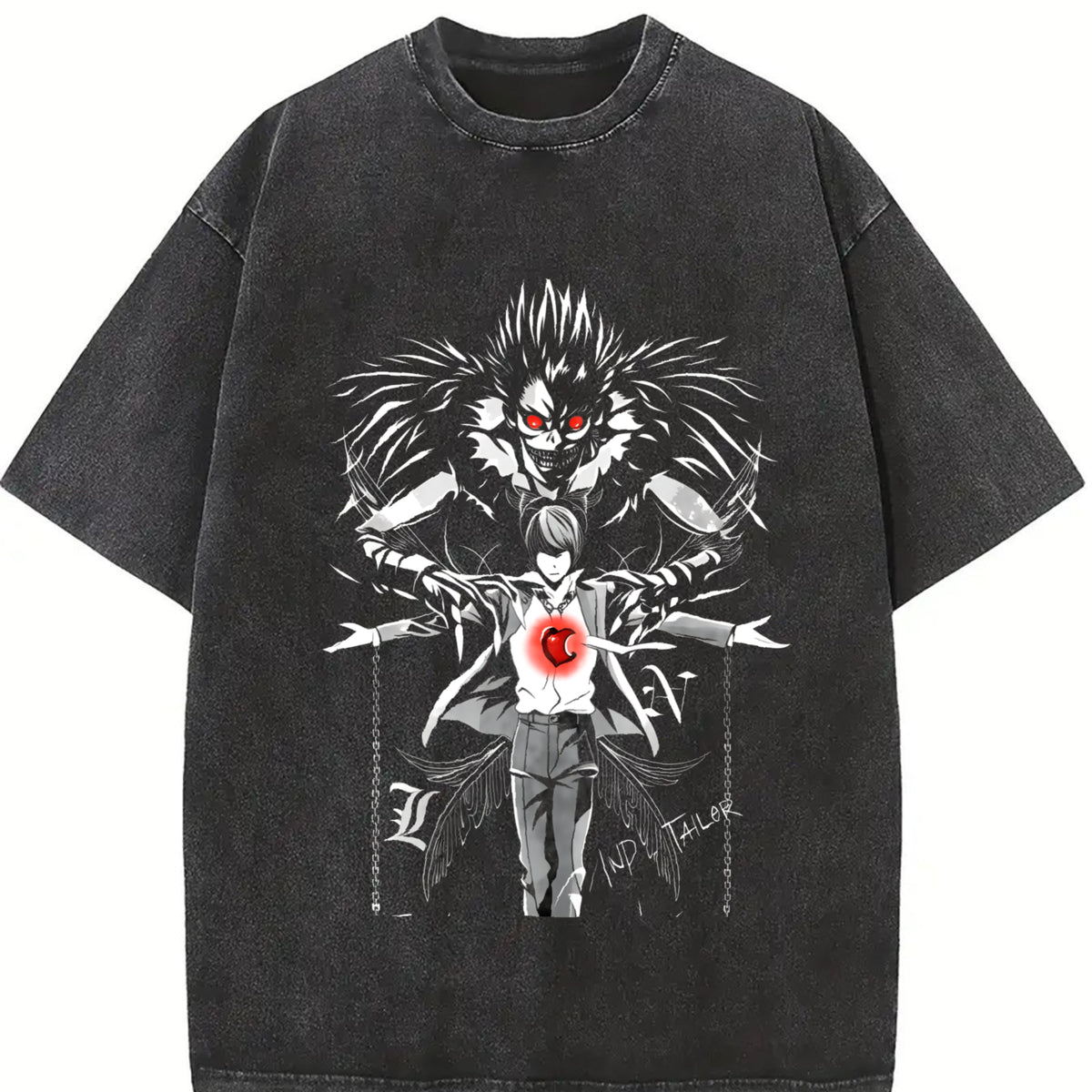 Ryuk & Light Yagami (Kira) Washed Tee – Death Note Anime Streetwear Vintage T-Shirt