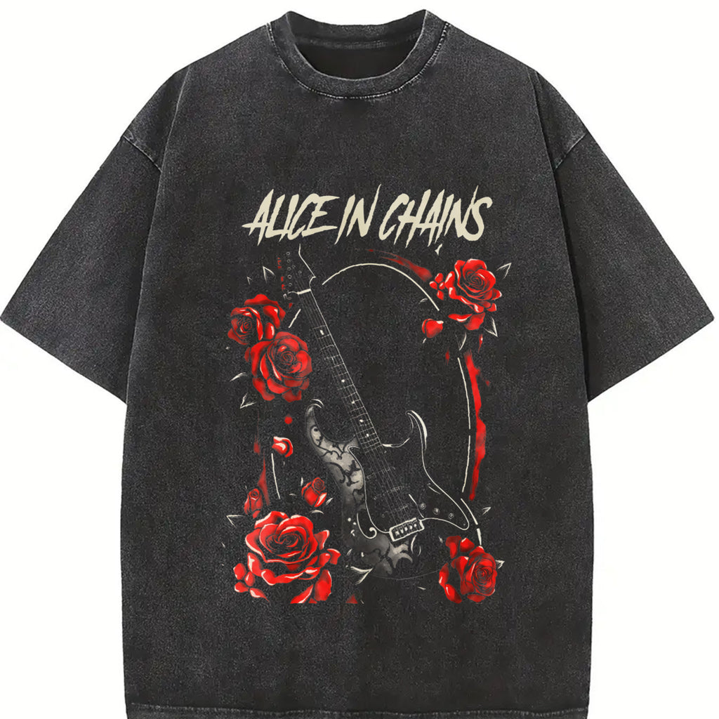 Alice In Chains band t shirts Washed Tee, vintage clothing rock concert outfits, Oversize Streetwear Heavy Cotton Top, Unisex Alternative Metal Concert grunge clothes