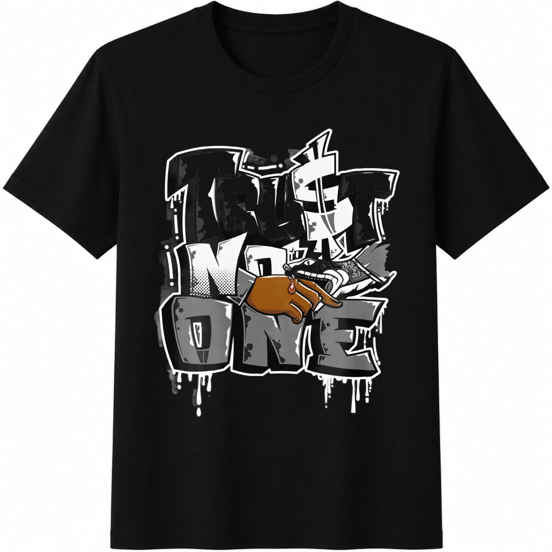 Trust No One Distred Graffiti Cotton T-Shirt - Black