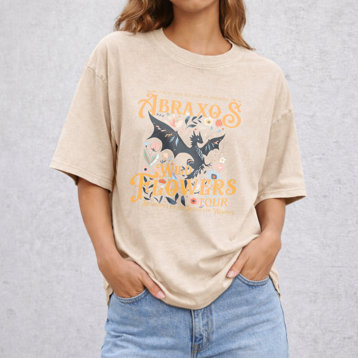 Abraxos Flower Vintage Washed T-Shirt - Beige
