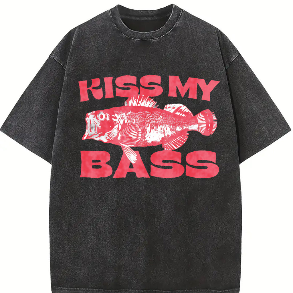 Kiss My Bass Vintage Style Fishing T-Shirt, Fisher Graphic Shirt Pink Design,Comfortable sweatshirt, with or without a hood