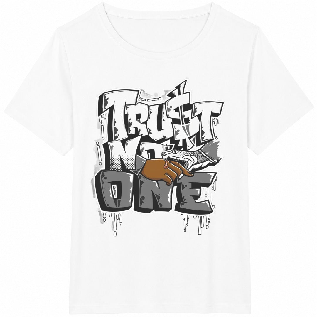 Trust No One Distred Graffiti Cotton T-Shirt - product view