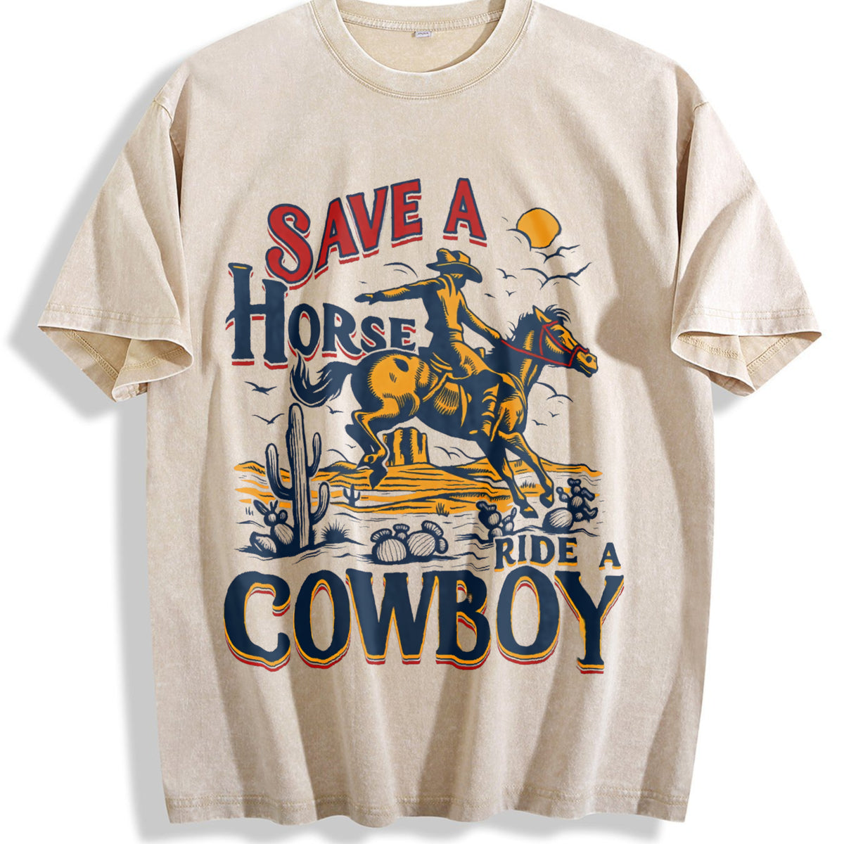 Save A Horse Ride A Cowboy Vintage Washed T-Shirt - Beige