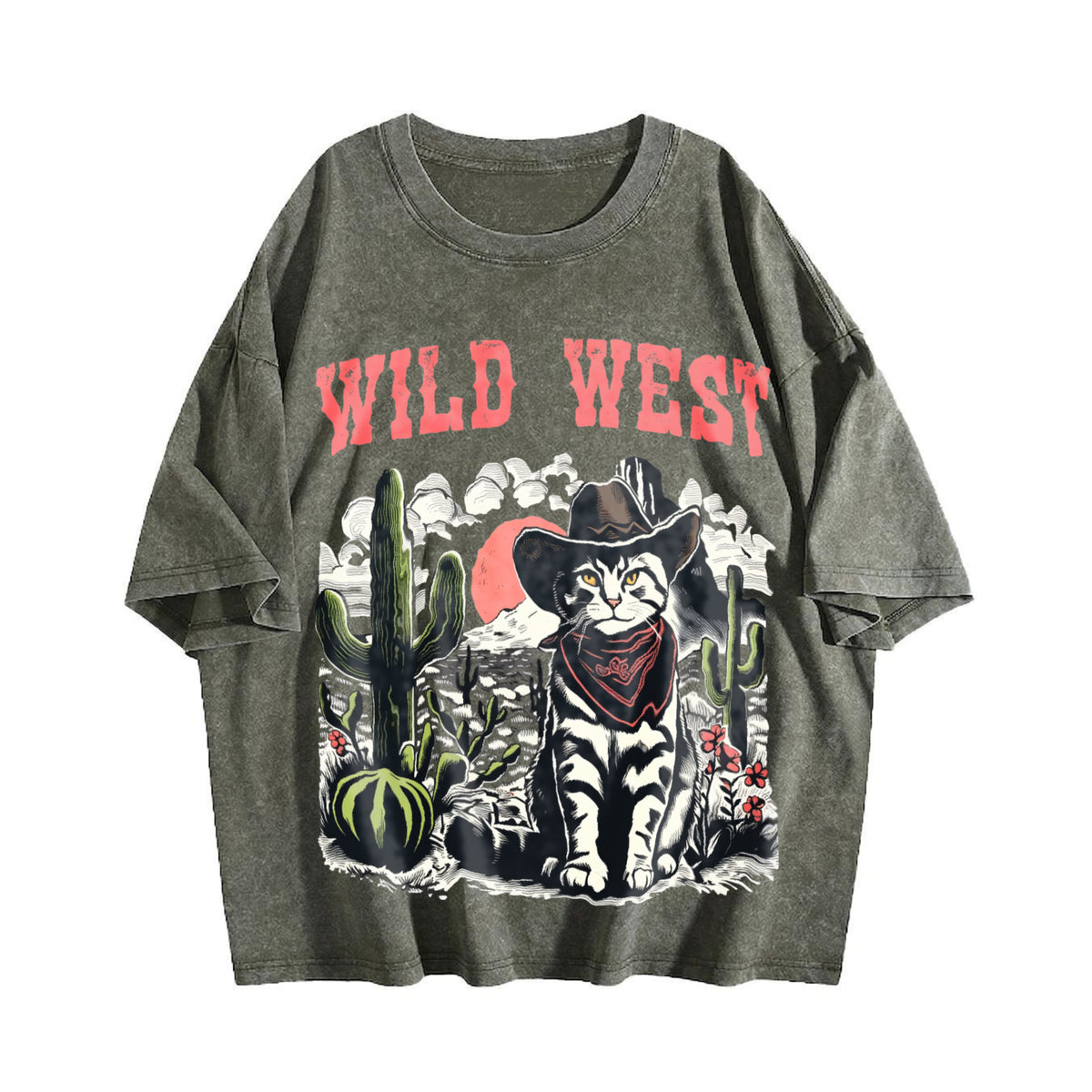 Wild West Cowboy Cat Vintage Washed T-Shirt - product view
