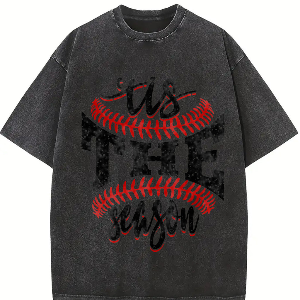 Sports Game Day Tshirt - Faux Glitter Tis The Season Baseball Shirt - Sports Team Mom Family Tee & Sweatshirt Shortsleeve Top, Casual Outfits Women