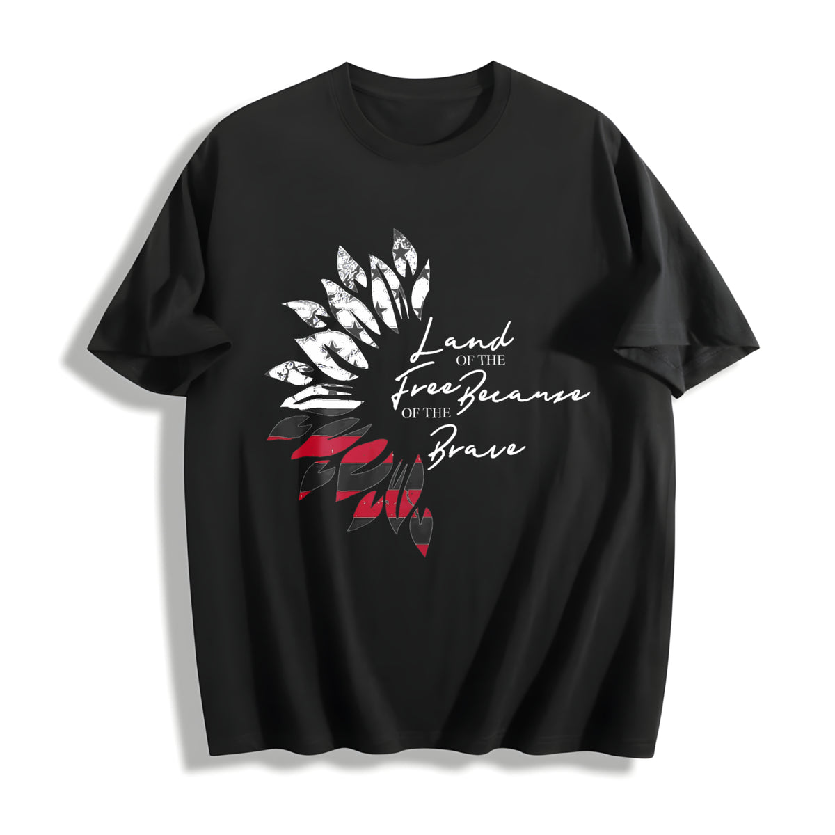 America Sunflower Cotton T-Shirt - Black