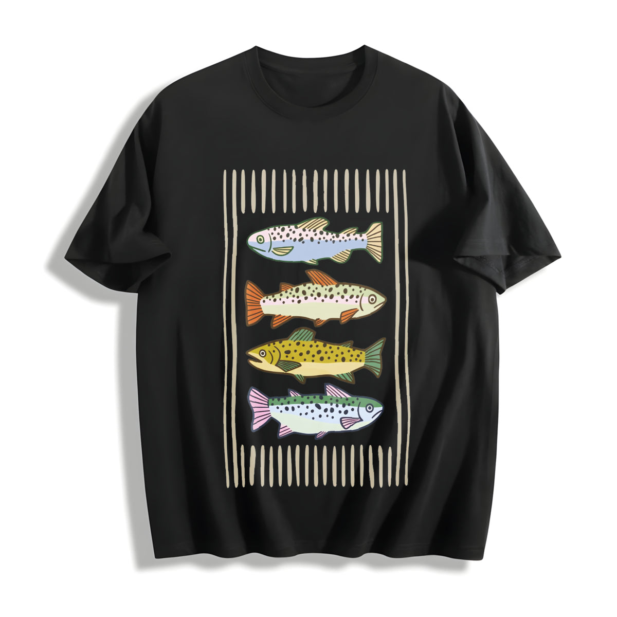 Trout Fish Cotton T-Shirt - Black