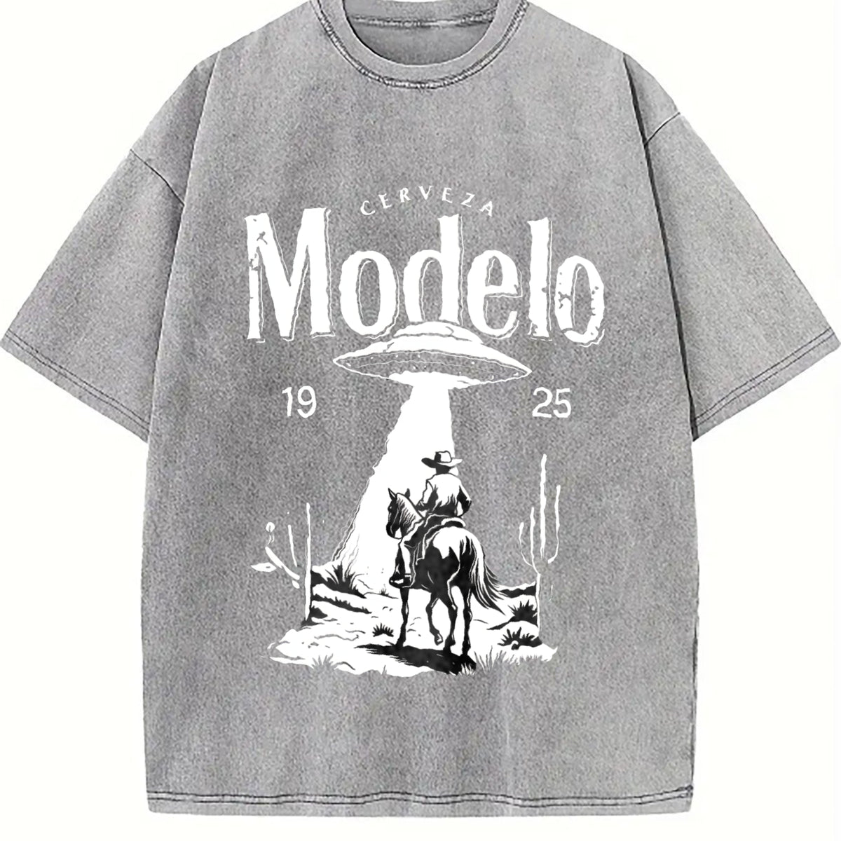 Modelo UFO Cowboy - - With Cerveza Modelo Letter Vintage Washed T-Shirt - product view