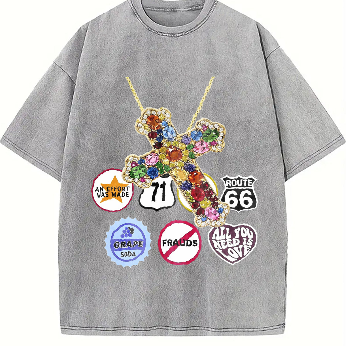Jewel Cross & Cropped Vintage Washed T-Shirt - product view