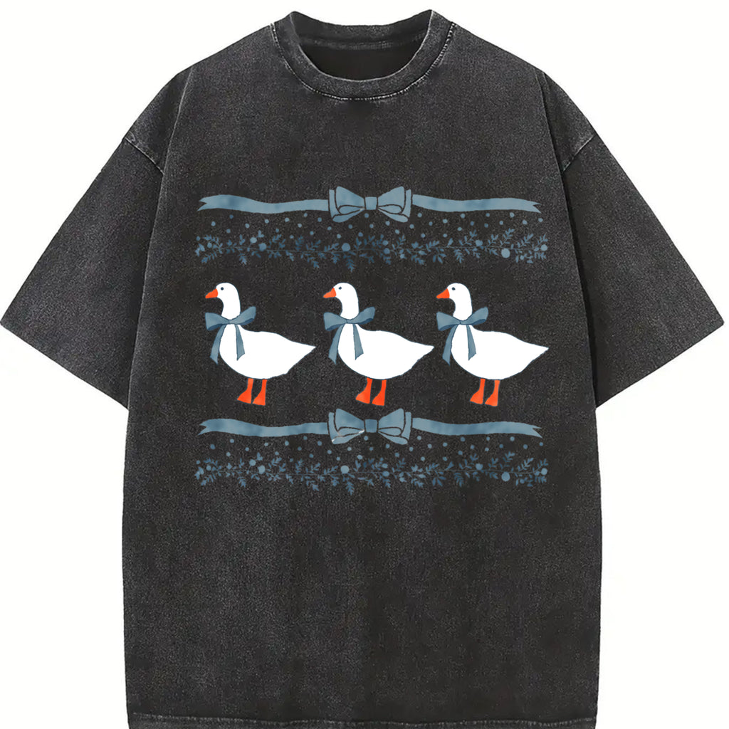 Comfort Colors 1980s Blue Ribbon Goose With Hearts Ugly T-Shirt, Original Shirt Bows and Adorable Doodle Hearts Animal Lover T-Shirt, Duck T-Shirt