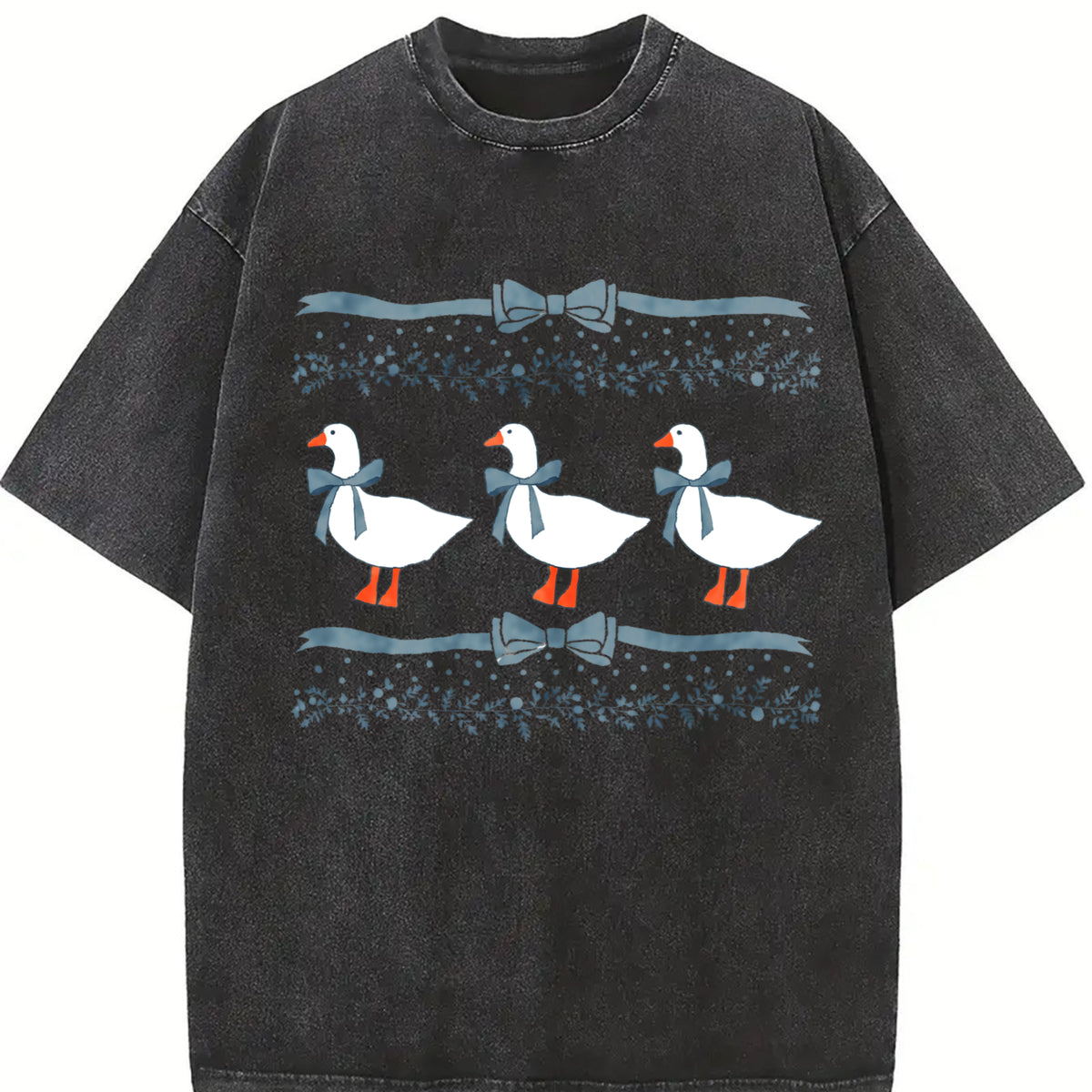 Comfort Colors 1980s Blue Ribbon Goose With Hearts Ugly T-Shirt, Original Shirt Bows and Adorable Doodle Hearts Animal Lover T-Shirt, Duck T-Shirt