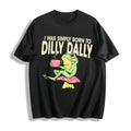Funny Frog On Mushroom Born To Dilly Dally Meme - Boxy Cotton T-Shirt - Black