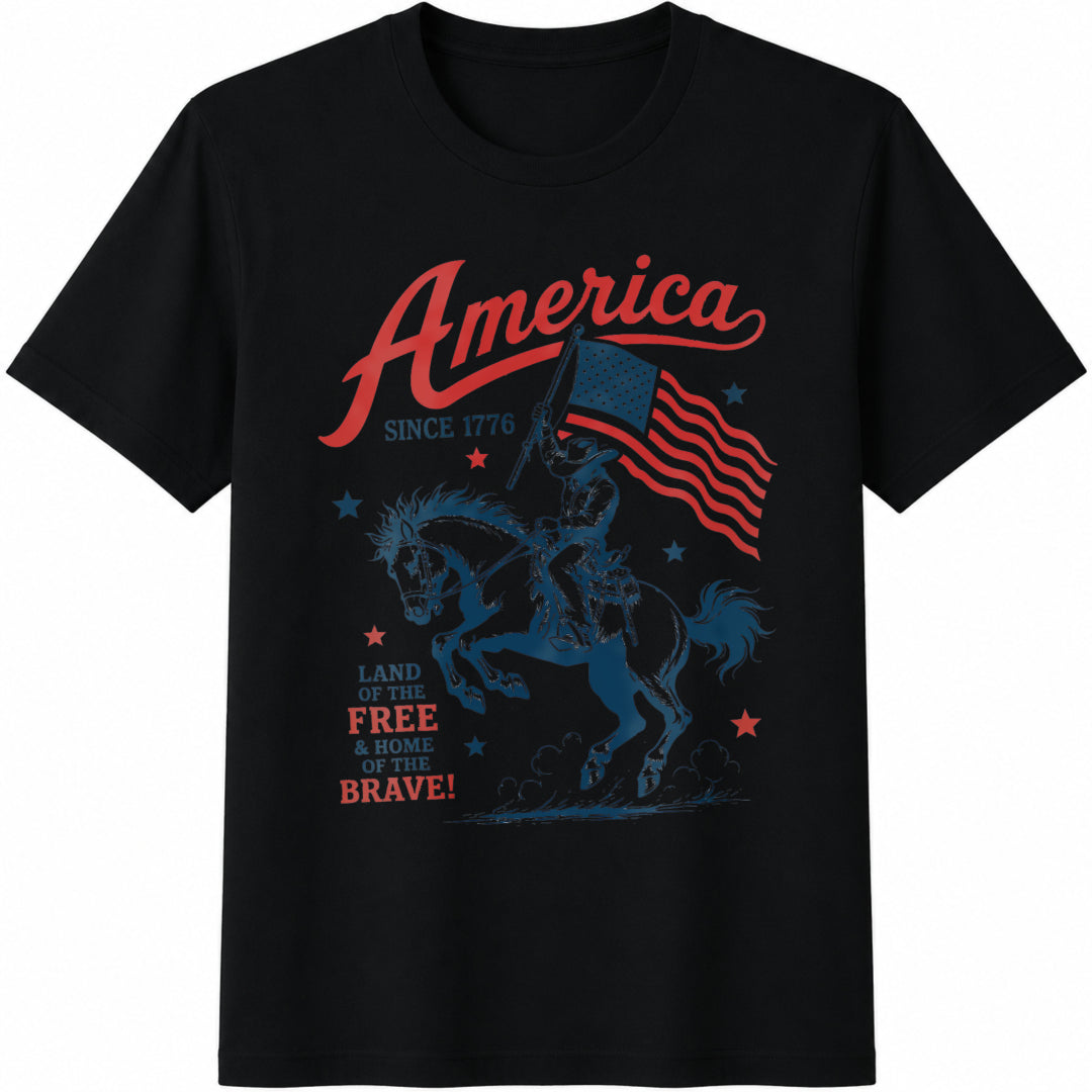 America Since 1776 Cowboy Cotton T-Shirt - Black