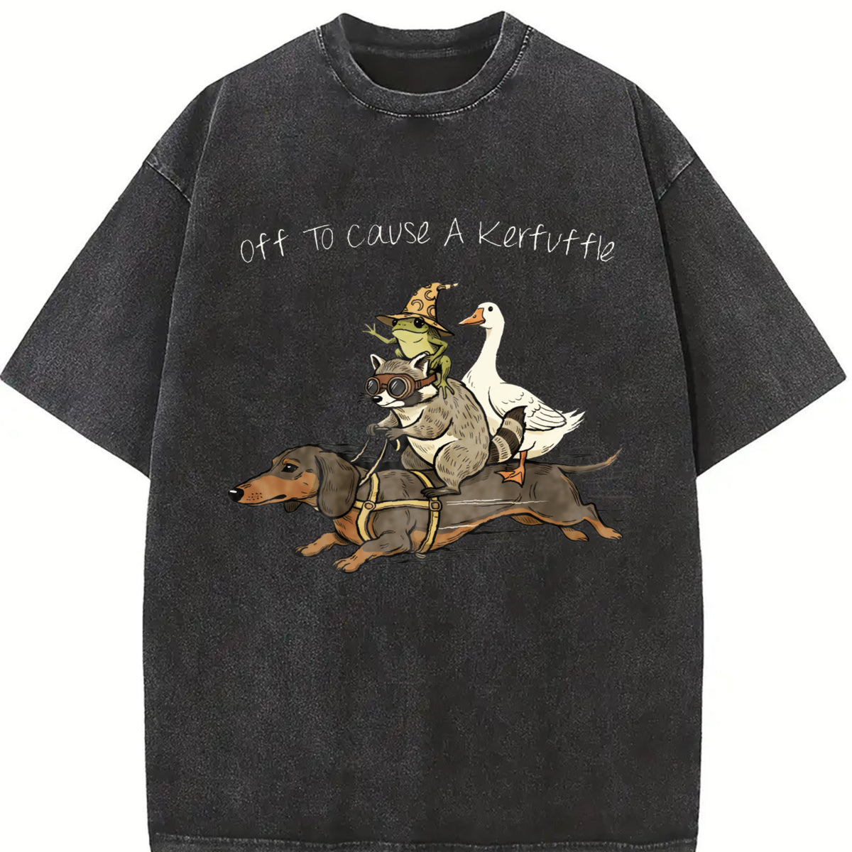 Comfort Colors Off To Cause A Kerfuffle T-Shirt, Funny Dachshund, Frog Meme, Raccoon Tee, Silly Goose, Short Sleeve Unisex T-Shirt