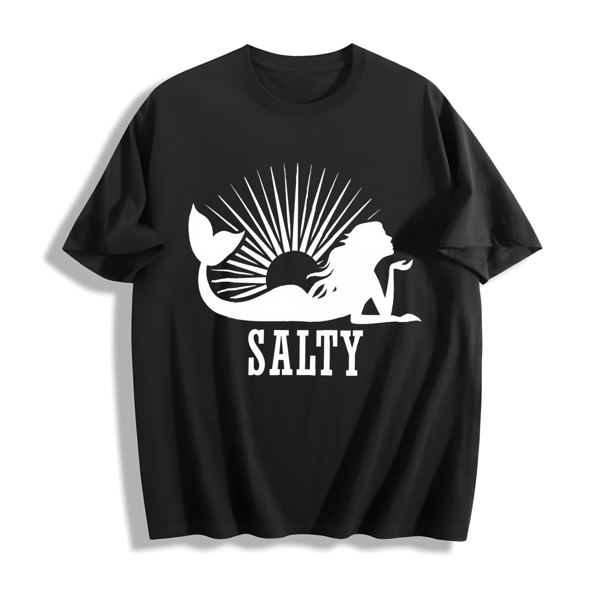 Beach Salty Mermaid Summer Cotton T-Shirt - Black