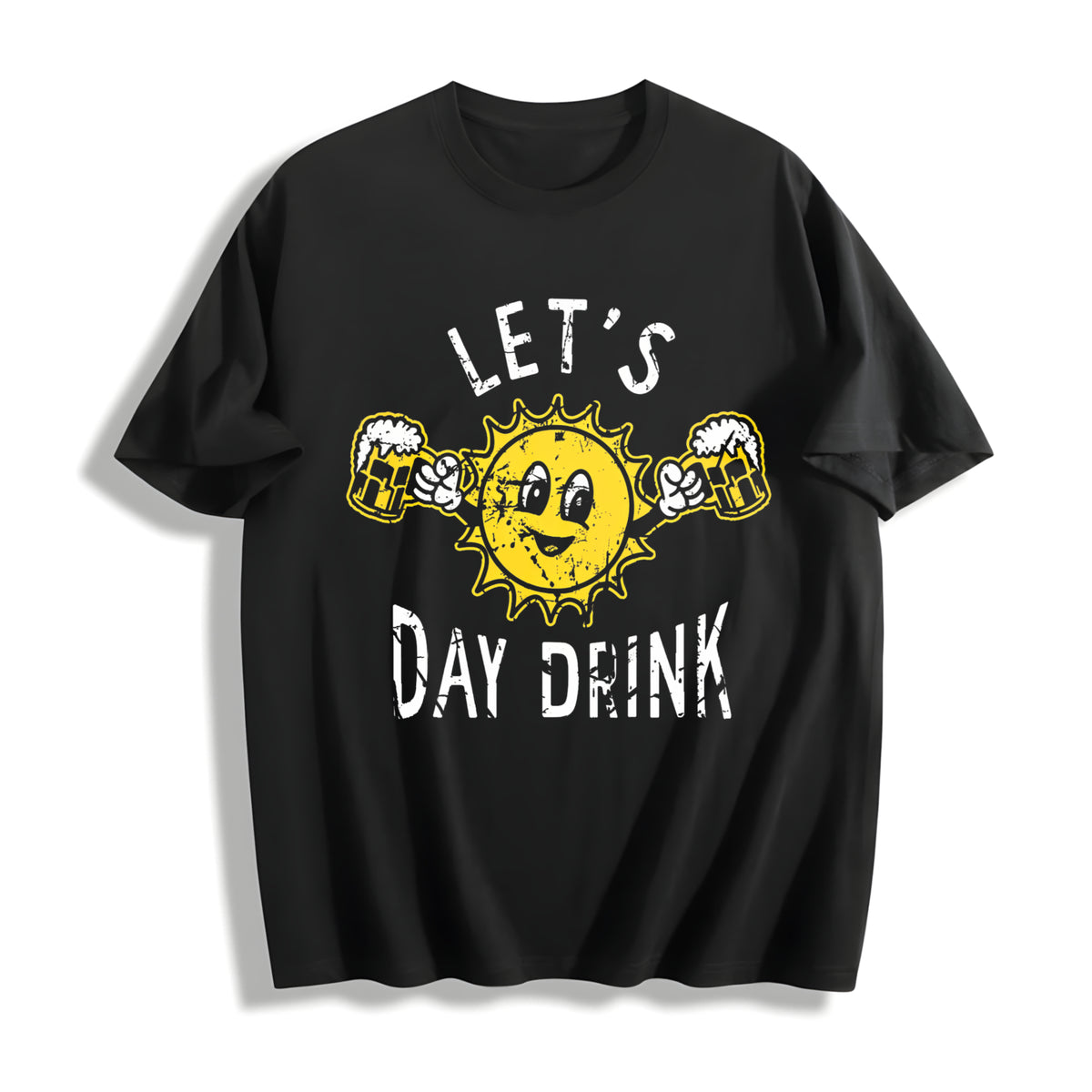Lets Day Drink Funny Drunken Sunny Booze Drinking For Guys Cotton T-Shirt - Black