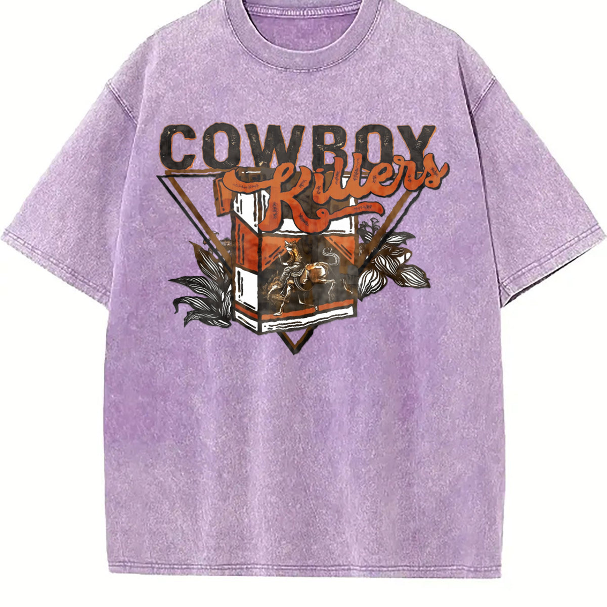 Front Back Western Cowboy Vintage Washed T-Shirt - product view