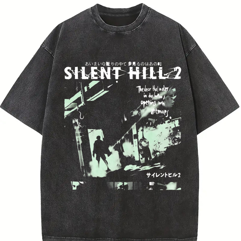 valentine shirts Silent Hill 2 Graphic Print T-Shirt, 100% Cotton Crew Neck Tee, Casual Short Sleeve Knit Fabric Top for Men, All-Season Regular Fit Streetwear