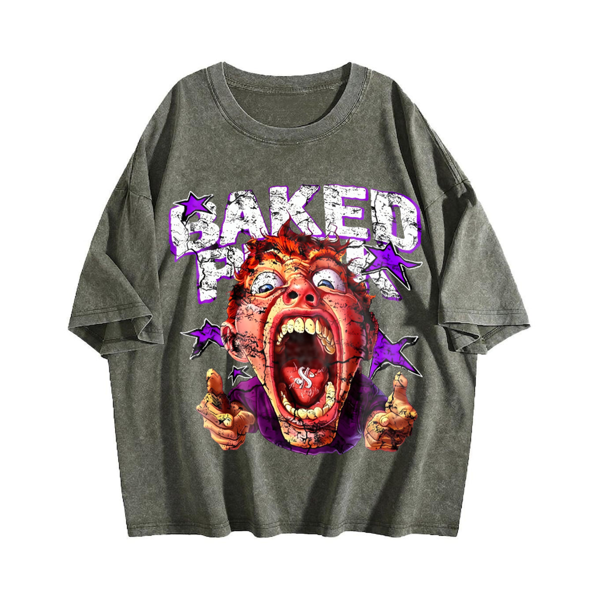 Funny Cartoon Face Vintage Washed T-Shirt - product view