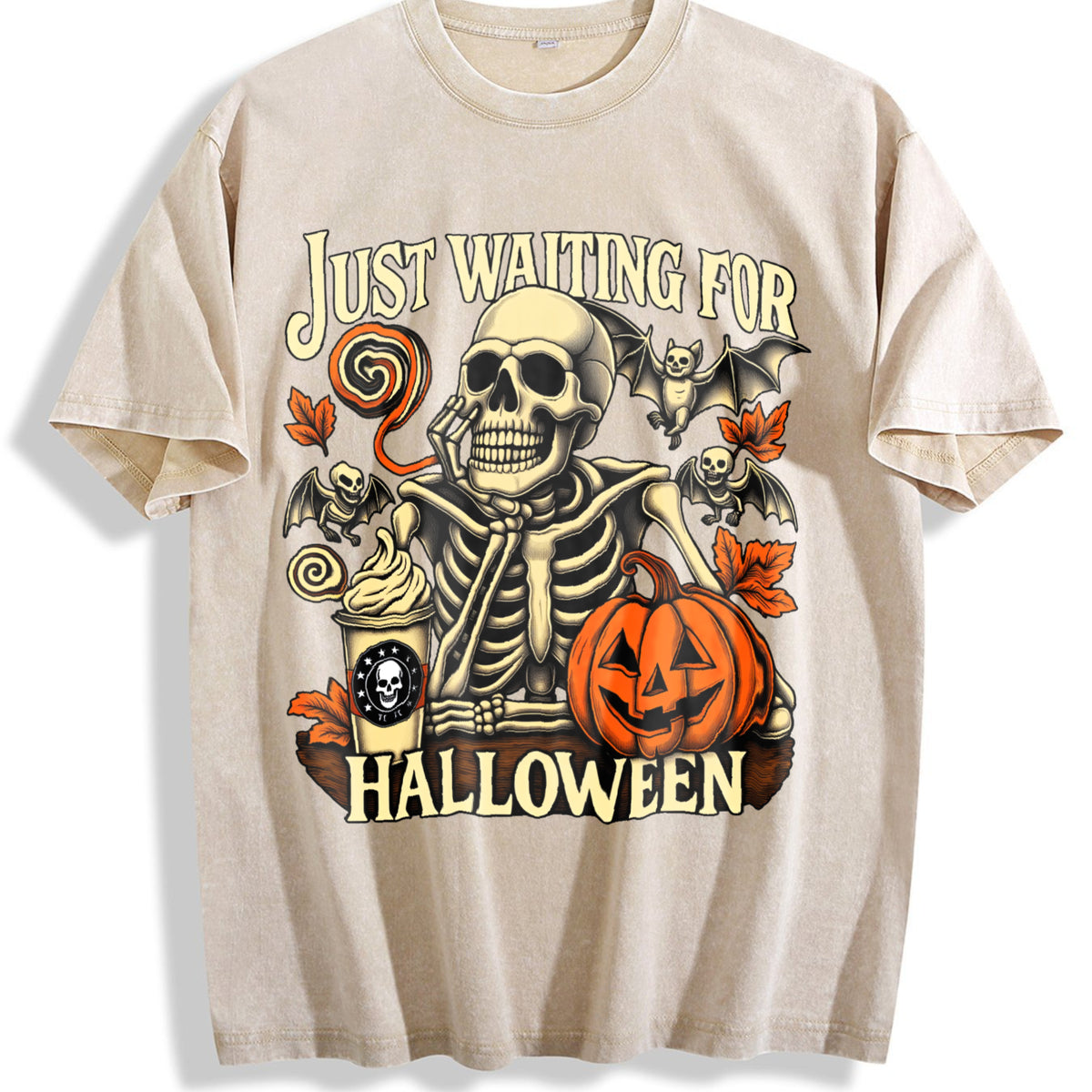 Just Waiting For Halloween Vintage Washed T-Shirt - Beige