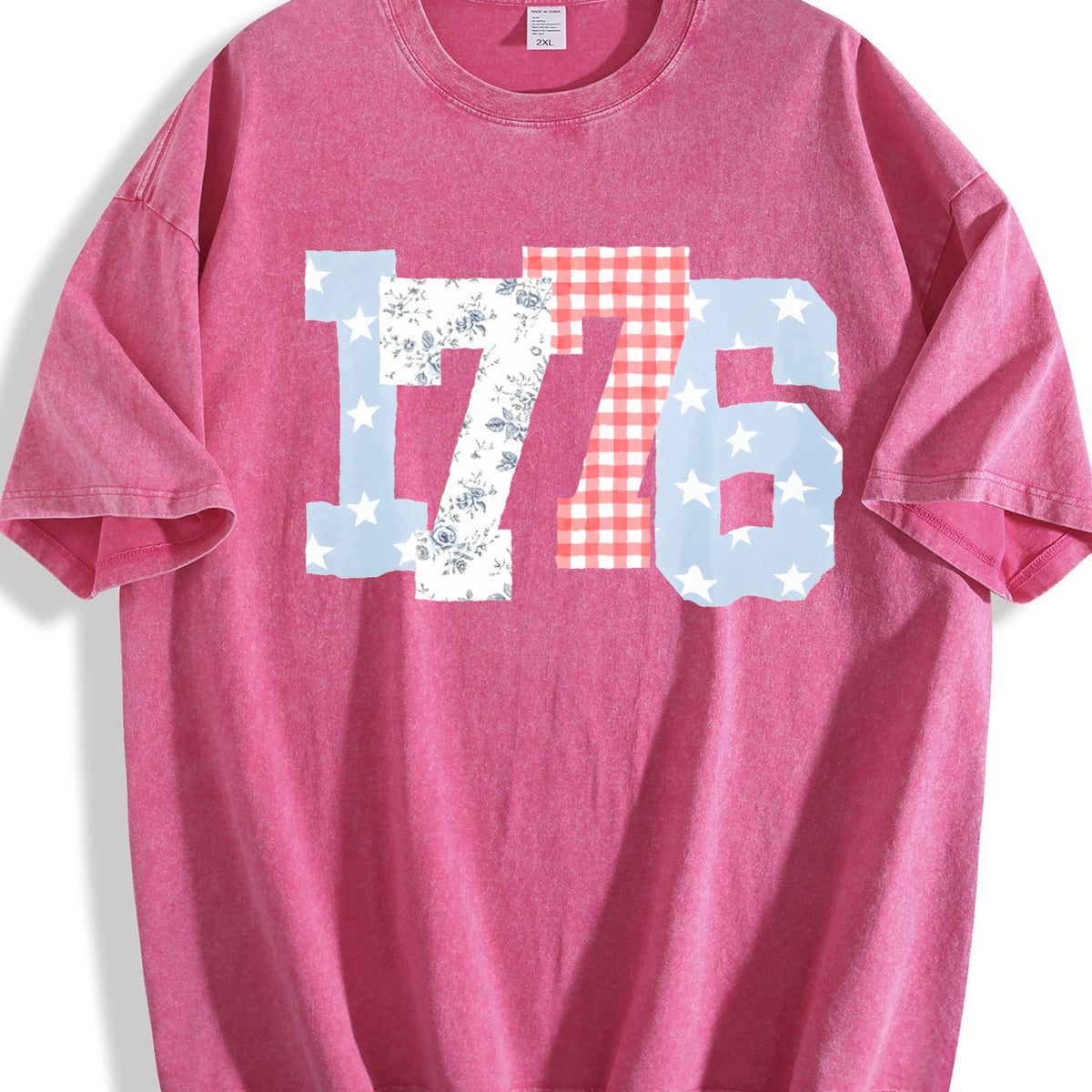 1776 Plaid Floral Star Number Vintage Washed T-Shirt - product view