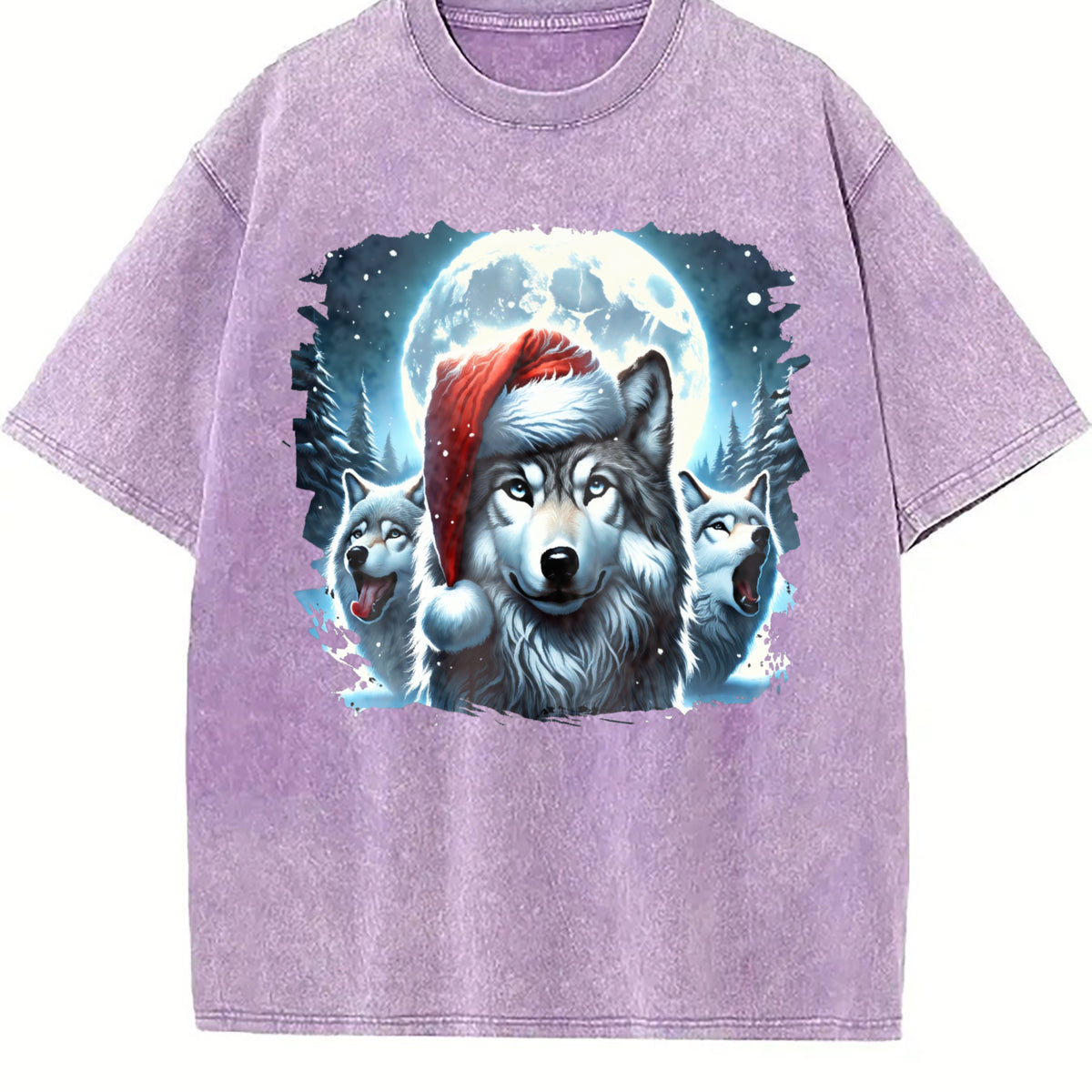 Christmas Wolf Funny Teenager Vintage Washed T-Shirt - product view
