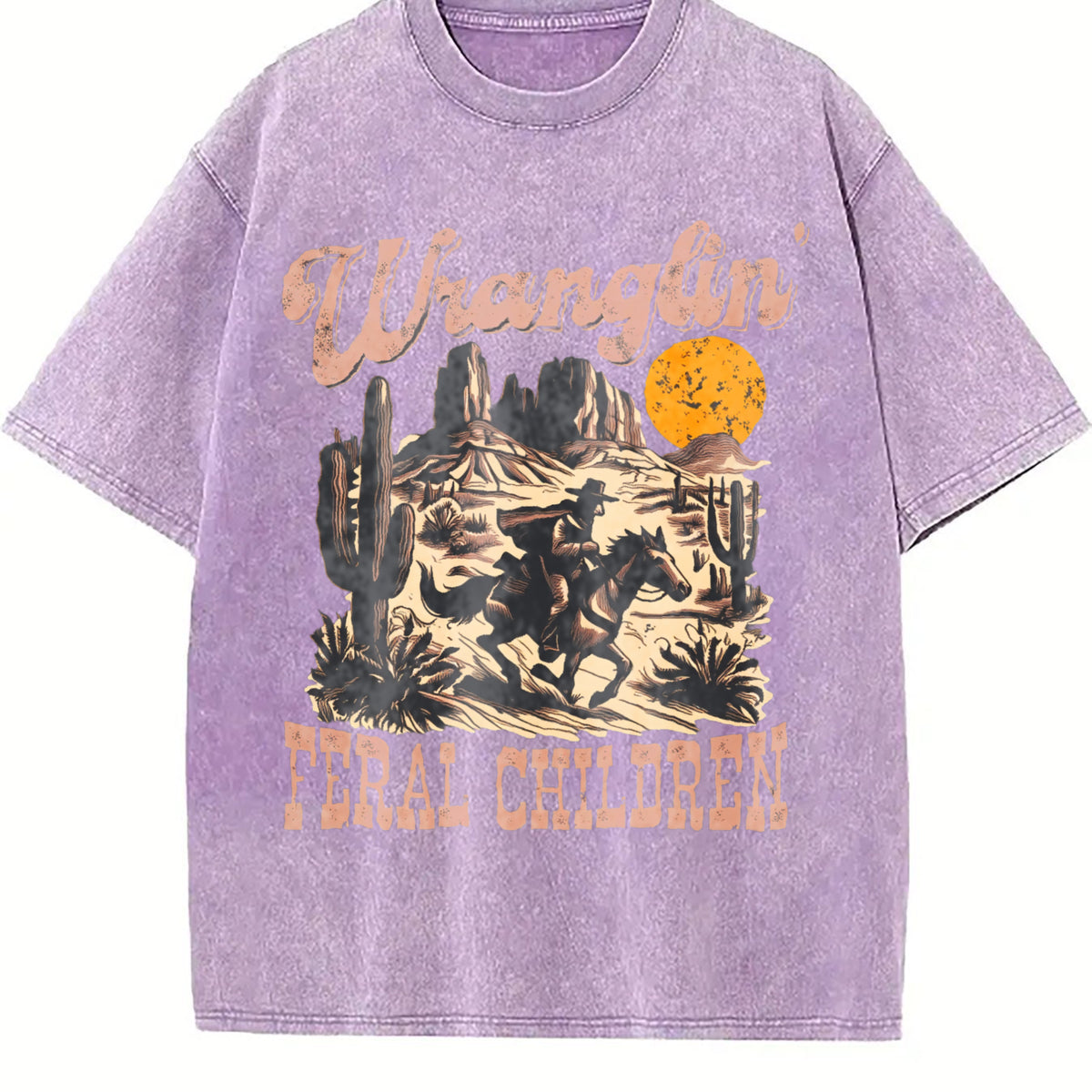 Wranglin' Feral Children Raccoon 90s Western Vintage Washed T-Shirt - product view