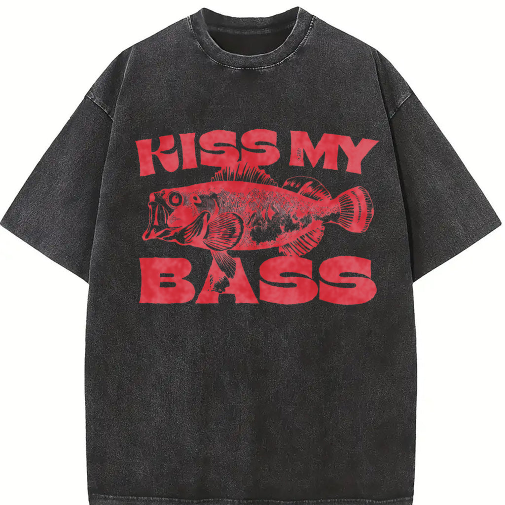 Kiss My Bass Vintage Style Fishing T-Shirt, Fisher Graphic Shirt Pink Design Limited Edition Menswear Birthday Christmas Day Menswear Birthday Unisex
