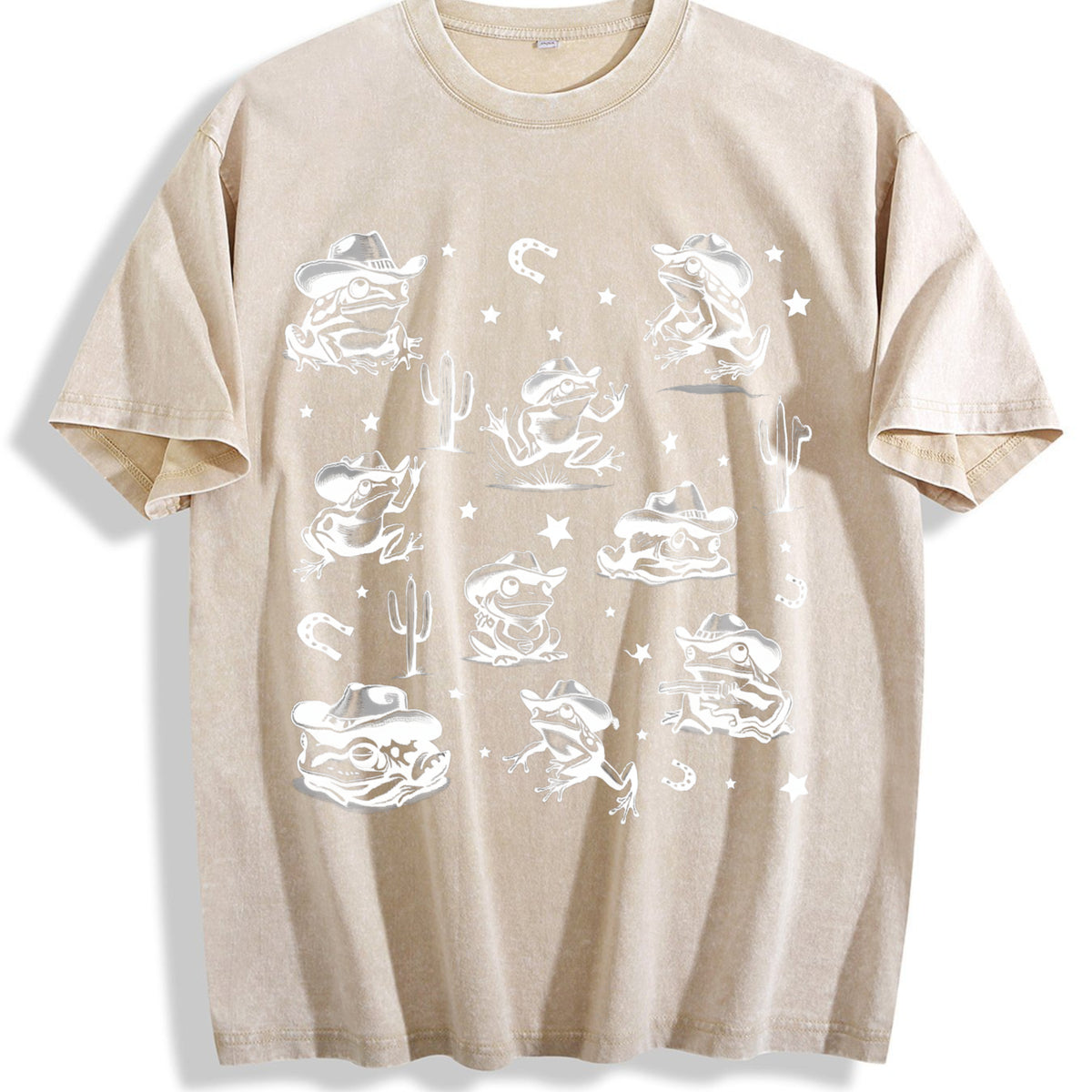 Cowboy Frogs Western Cowboy Vintage Washed T-Shirt - Beige