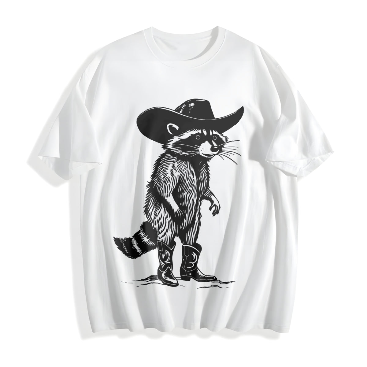 Funny Raccoon Cowboy Cotton T-Shirt - product view