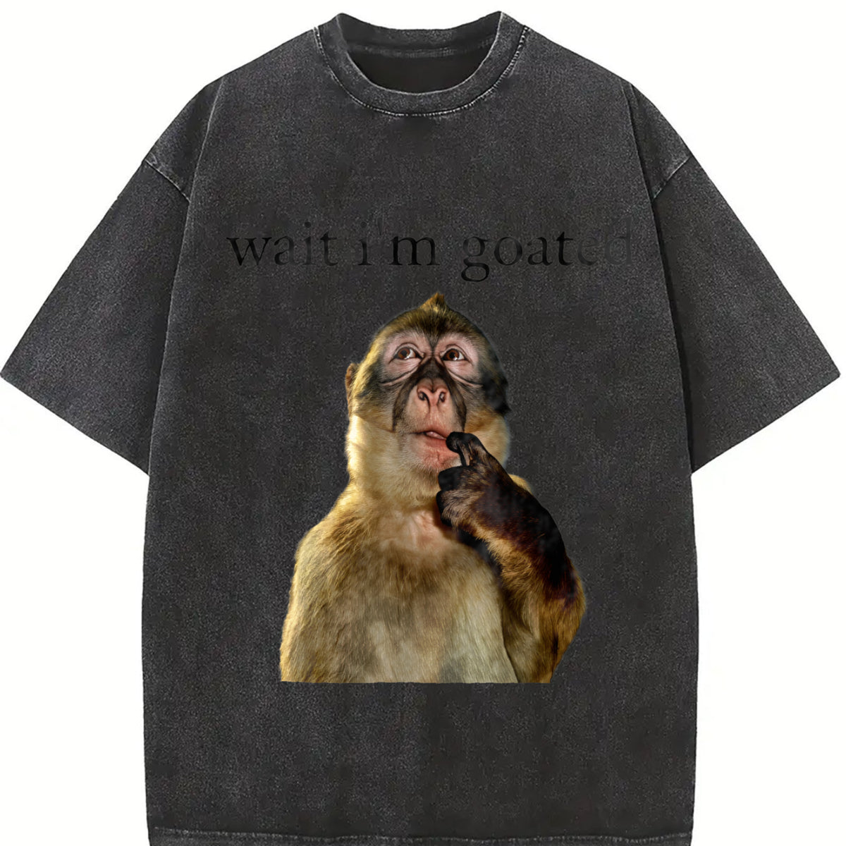 100%25 Cotton Wait I'm Goated Funny Thinking Monkey Meme Brainrot Gift T-Shirt,Valentine's Day Gift.